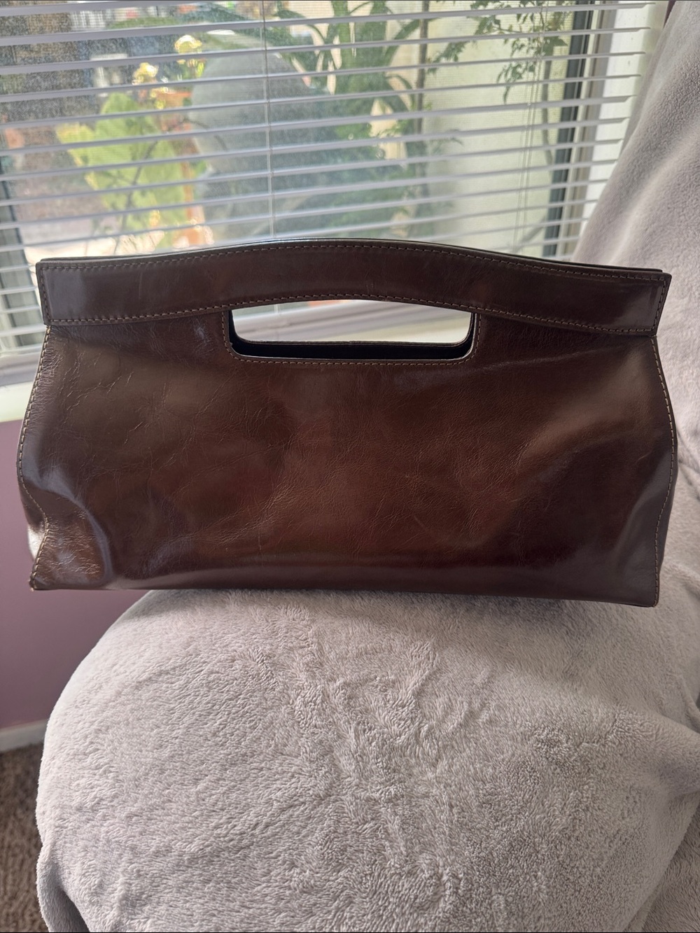 Kate Landry Dark Brown Leather Cutout Handle Clutch